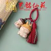 Pingente de garrafa coelho esculpido em madeira de faia, Ornamento de chaveiro coelho do zodíaco de desenho animado Yiming Xianyuan, pequeno presente