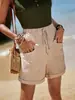 Moda de verano transfronteriza europea y americana, pantalones cortos casuales holgados para mujer de cintura alta con cintura elástica y bolsillos