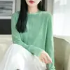 Cardigan de Lã Fina com Color-Blocking Estilo Coreano 48 Fios Suéter Casaco Primavera/Verão Versátil Gola Redonda Roupa Feminina