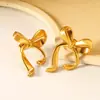Brincos Europeus e Americanos Populares Transfronteiriços com Laço, Presilhas de Orelha em Formato de Coração com Design de Nicho, Brincos de Aço Inoxidável Banhados a Ouro para Mulheres