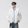 Chaqueta patchwork de dos piezas simuladas a rayas blancas para hombre, nuevo estilo de otoño, chaqueta de aviador estilo retro americano con cuello de solapa