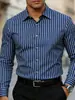 Camisa de Manga Larga Rayada Casual de Negocios para Hombre Nueva Camisa Elástica en Cuatro Direcciones