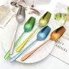 Cuchara de mango largo, titanio puro, cabeza cuadrada para uso doméstico, cuchara de sopa antibacteriana para exteriores, cuchara elegante con patrón de grietas de hielo, cuchara de comedor de alta gama estilo coreano
