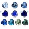 Piedra desnuda de cristal afilado artificial en forma de corazón, gema sintética de color piedra desnuda en forma de corazón 113#106#142# sistema azul-verde