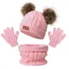 Conjunto de Bufanda y Gorro de Punto de Lana para Niños, Calentador de Cuello, Gorro de Bebé, Juego de Tres Piezas con Forro de Felpa