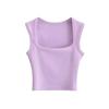 Top Corto Crop Ajustado Versátil de Color Sólido Verano Retro Francés Cuello Cuadrado Profundo Camiseta sin Mangas Ajustada para Mujer