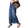 Saia Jeans Yuyuan Estilo Europeu e Americano Novo, Versátil, Slim Fit, com Fenda, Saia Longa para Mulheres, em Estoque, Fornecimento Direto, Múltiplas Cores Disponíveis