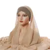 Nuevo Hijab Conveniente de Gasa Universal para las Cuatro Estaciones Bufanda Lisa de Gasa Sombrero con Cinta Cruzada en la Frente para Mujer