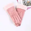 Luvas Femininas Quentes de Camurça, Compatíveis com Tela Sensível ao Toque, Forradas com Pelo, à Prova de Vento, Forradas com Fleece, Espessadas, Atacado para Exterior, à Prova de Frio