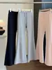 Calça esportiva casual flare feminina petite, novo estilo outono, cintura alta elástica, cor sólida, caimento solto, emagrecimento, calça longa versátil de perna larga