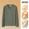 Camiseta Solona Gola V Manga Longa 310g para Homem, Novo Estilo Outono e Inverno, Camada Interna Quente Dupla Face Escovada, Top Masculino