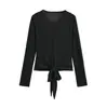 Venta al por mayor de ropa de mujer transfronteriza: Camisa de cuello redondo abotonada, ligeramente transparente, ligera, protección solar, manga larga, tejido fresco para usar como capa exterior