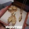 Collar Colgante de Pluma Dorada Estilo Antiguo con Diamantes, Juego de Pendientes de Pluma de Hilo de Oro Estilo Chino Nuevo