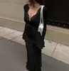 Moda Femenina Transfronteriza Europea y Americana Primavera 2026 Vestido Elegante con Sentido del Diseño, Encaje Sexy con Retazos, Ajustado, Largo