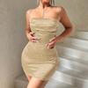 JY22322 vestido elegante con cuello de bolsillo con cuentas para mujer europea y americana, sexy de tirantes, falda sin mangas para chica guapa