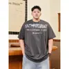 Camiseta Estampada de Algodão Puro Masculina de Verão Marca Americana Tendência Tamanho Grande Moda Masculina Estilo de Rua Estampa Desgastada Engordante Camiseta Plus Size