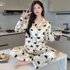 Pijama francesa redutora de idade feminina primavera e outono nova simples bolinhas onda manga comprida calças seda gelo roupa de casa terno da moda atacado