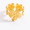Anillo de Luz Abierto de Acero de Titanio Europeo y Americano Anillo de Dedo Hoja de Lujo de Alta Sensación Chapado en Oro de 18K Anillo de Acero Inoxidable Anillo Transfronterizo