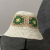 Sombrero de pescador japonés hecho a mano con flores, sombrero de protección solar de verano, sombrero de cubo plegable, sombrero de paja de playa para mujer