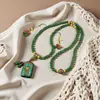Colar de Jade Verde de Taiwan com 108 Contas, Cordão de Contas Verde Esmeralda Verde Espinafre Estilo Vintage, Corrente Transversal Versátil Novo Estilo Nacional Xiaohongshu