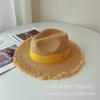 Verano Nuevo Estilo Rafia Borde Crudo Color Caramelo Sombrero de Jazz Sombrero Casual para el Sol Vacaciones Marinas Sombrero de Playa Tendencia de Mujer