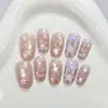Adesivos de Unha Vestíveis Estrela Rosa de Cinco Pontas Roxa para Outono e Inverno, Efeito Clareador, Peças de Unha Pré-Fabricadas Gradiente Pintadas à Mão com Aerógrafo