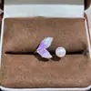 Anillo de Perla de Agua Dulce de Moda con Flores de Pintura al Óleo de Colores, Temperamento de Lujo Ligero, Joyería de Gama Alta Versátil Anillo para Mujer