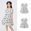 Vestido de Verano Balabala para Niñas, Vestido Dulce con Estampado de Moños y Mangas Abullonadas para Niños Grandes, Estilo Dulce y Fresco