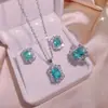 Tiktok Douyin Transmisión en Vivo Retro Clásico Flor Paraiba Moda Versátil Pendientes Colgante Anillo Juego de Tres Piezas