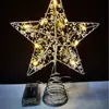 Suministro transfronterizo iluminación estrella de punta de árbol decoración de árbol de Navidad estrella de cinco puntas hierro polvo luminoso estrella de punta de árbol outlet de fábrica
