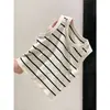 Chaleco sin mangas a rayas verde aguacate para mujer, Verano, Petite, Corto, Ajustado, Cárdigan, Elegante, Top de cuello redondo