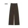 Calça de Perna Reta Nova de Primavera e Outono Feminina Estilo Preguiçoso Cintura Alta Solta Emagrecedora Moda Versátil Caimento Casual Lã Calça de Perna Larga
