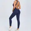 Macacão de yoga estilo europeu e americano com fecho nas costas para mulheres, bumbum de pêssego, sem costas, secagem rápida, body fitness tudo-em-um