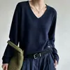 Suéter de punto de color liso con textura de panal y cuello en V, prenda base de punto de manga larga holgada para mujer, suéter de punto versátil para el trabajo y el uso diario
