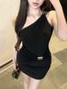 Vestido Blanco de Hombro Inclinado sin Mangas para Mujer, Falda de Diseño Veraniego, Falda Corta Sexy de Deseo Puro, Falda Plisada que Cubre la Cintura