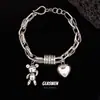 Accesorios Populares Transfronterizos Medalla Redonda Colgante Cara Sonriente Pulsera Diseño de Nicho Estilo Genial Pulsera de Cadena Doble Capa Hecha a Mano para Mujeres