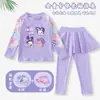 Conjunto de Traje de Baño para Niñas con Mangas Largas y Pantalones Largos, Estilo de Dibujos Animados, Moderno, Secado Rápido, Protector Solar, Adecuado para Niños Mayores, Doble Uso para Nadar y Aguas Termales