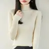 Estilo elegante y sofisticado: Suéter de punto 100% algodón puro, suéter de cuello alto para mujer, prenda base de manga larga para otoño e invierno, cálido y entallado