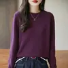 Camiseta básica de punto de manga larga 100% algodón para mujer, nuevo estilo otoño/invierno, cuello redondo, corte corto, color liso, ajuste holgado, top 100% algodón