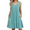 Amazon Europa y Estados Unidos comercio exterior transfronterizo primavera y verano 2025 nuevo vestido de chaleco estampado suelto con bolsillos para mujer en stock