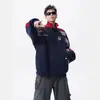Moletom cardigan esportivo de manga raglan, novo estilo de outono, design color-block americano, jaqueta T-shirt casual para casais e adolescentes