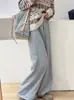 Calça Esportiva Casual de Algodão Cinza Elástica de Cintura Alta com Forro de Lã Espessada Calça Longa Modelo Cruzado Novo Outono e Inverno 2025
