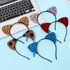 Accesorios coreanos para el cabello: linda diadema con estampado de leopardo y orejas de gato, dulce y súper adorable accesorio para la cabeza de dibujos animados, lindo pasador para selfie, al por mayor de moda