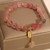 Pulsera de Cristal de Fresa Natural Pixiu para Mujeres, Diseño de Nicho, Pulsera de Cristal Luna Gris, Estilo Coreano de Moda, Regalo para Estudiantes y Mejores Amigos