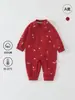 Ropa interior para bebé de algodón puro Clase A, Mameluco rojo de manga larga para bebés, Atuendo de 100 días / Mes completo, Ropa interior base para gatear de Año Nuevo