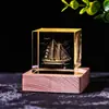 Adorno de Cubo de Cristal Interruptor Luz Cálida Base de Madera Luna Tallada Sistema Solar Galaxia Adorno de Escritorio Regalo para Niña