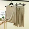 Conjunto de Verano Nuevo de Modal con Volantes y Cuello en V, Pantalones Acampanados de Cintura Alta Cortos, Tallas Grandes, Conjunto de Dos Piezas para Casa