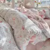 Conjunto de Quatro Peças de Gaze Dupla com Toque de Nuvem de Algodão Puro Classe A Fresco e Simples Conjunto de Três Peças de Roupa de Cama 100% Algodão Kapok para Dormitório Lençol Capa de Edredom 4
