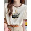 Camiseta Manga Curta Color Block Algodão Floco de Neve Raglan Design Feminino Moda Versátil Top Leve Verão 2026 Nova Chegada