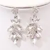 Tendencia de moda de comercio exterior europeo y americano pendientes de hoja pendientes de cristal de zafiro brillante incrustados con diamantes de imitación joyería para la oreja